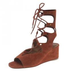 Pre Owned Chloe Orange Suede Gladiator Wedge Sandals Size 35