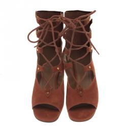 Pre Owned Chloe Orange Suede Gladiator Wedge Sandals Size 35