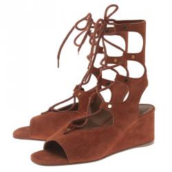 Pre Owned Chloe Orange Suede Gladiator Wedge Sandals Size 35