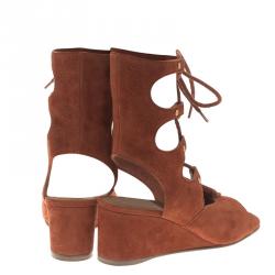 Pre Owned Chloe Orange Suede Gladiator Wedge Sandals Size 35