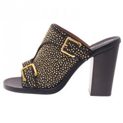 Pre Owned صندل سلايد كلوي مرصع بإبزيم جلد أسود مقاس 39