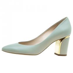 Pre Owned حذاء كعب عالي كلوي بيكي جلد رصاصي مقاس 37.5