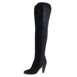 Pre Owned Chloe Black Leather and Suede Over The Knee Boots Size 36