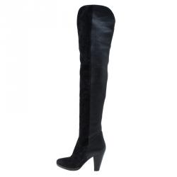 Pre Owned Chloe Black Leather and Suede Over The Knee Boots Size 36