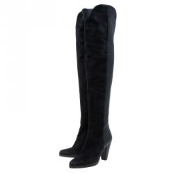 Pre Owned Chloe Black Leather and Suede Over The Knee Boots Size 36