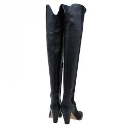 Pre Owned Chloe Black Leather and Suede Over The Knee Boots Size 36