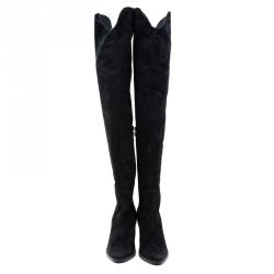 Pre Owned Chloe Black Leather and Suede Over The Knee Boots Size 36