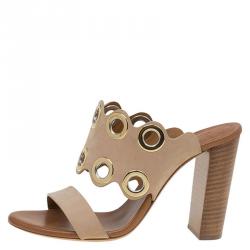 Pre Owned Chloe Beige Leather Eyelet Mules Size 36