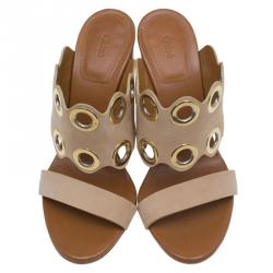 Pre Owned Chloe Beige Leather Eyelet Mules Size 36