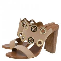 Pre Owned Chloe Beige Leather Eyelet Mules Size 36