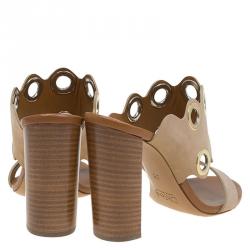 Pre Owned Chloe Beige Leather Eyelet Mules Size 36