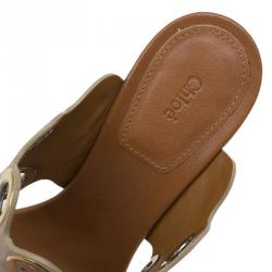 Pre Owned Chloe Beige Leather Eyelet Mules Size 36