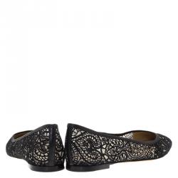Pre Owned Chloe Black Lace and Leather Ballet Flats Size 39.5