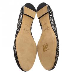 Pre Owned Chloe Black Lace and Leather Ballet Flats Size 39.5