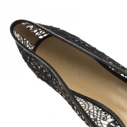 Pre Owned Chloe Black Lace and Leather Ballet Flats Size 39.5