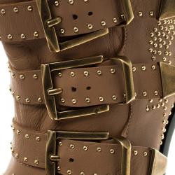 Pre Owned Chloe Beige Studded Leather Suzanna Ankle Boots Size 38