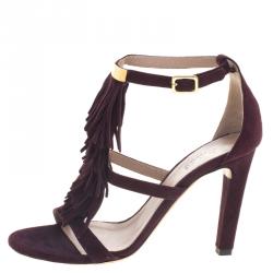 Pre Owned Chloe Purple Suede Fringed Sandals Size 36