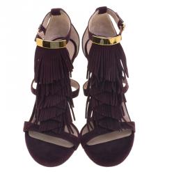 Pre Owned Chloe Purple Suede Fringed Sandals Size 36
