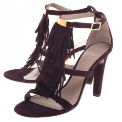 Pre Owned Chloe Purple Suede Fringed Sandals Size 36