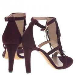 Pre Owned Chloe Purple Suede Fringed Sandals Size 36