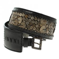 Chloe Black Leather Sequin Embellished Belt 85 CM