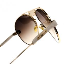 Chloe Gold Rimmed Womens Aviators With White Leather Trim