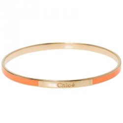 Pre Owned Chloe Holly Cream Enamel Gold Tone Narrow Bangle Bracelet