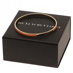 Pre Owned Chloe Holly Cream Enamel Gold Tone Narrow Bangle Bracelet