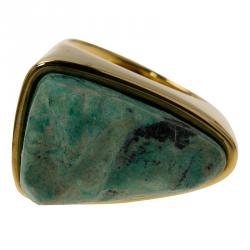 Chloe Bettina Green Natural Stone Gold Tone Ring Size 56