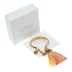 Chloe Janis Pastel Pink Fringe & Gold Tone Open Cuff Bracelet S