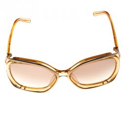 Pre Owned Chloe Gold/Pink CE625S Square Sunglasses
