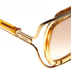 Pre Owned Chloe Gold/Pink CE625S Square Sunglasses