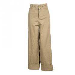 Pre Owned Chloe Khaki Cotton High Waist Wide Leg Baggy Pants L