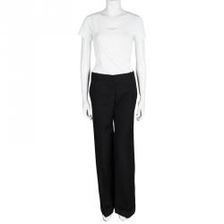 Pre Owned Chloe Black Wool Wide Leg Cuffed Trousers M