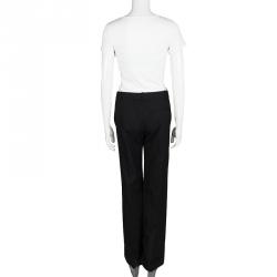 Pre Owned Chloe Black Wool Wide Leg Cuffed Trousers M