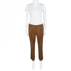 Chloe Brown Wool Straight Fit Trousers M