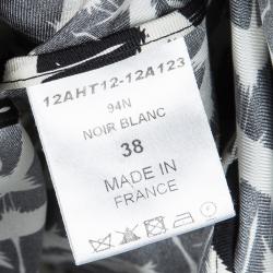 Chloe Monochrome Bird Print Silk Neck Tie Detail Blouse M 
