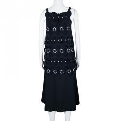 Pre Owned Chloe Navy Blue Cutout Lace Overlay Sleeveless Dress M