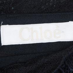 Pre Owned Chloe Navy Blue Cutout Lace Overlay Sleeveless Dress M