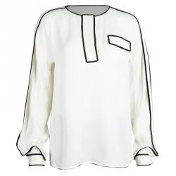 Chloe Cream Contrast Trim Long Sleeve Blouse M