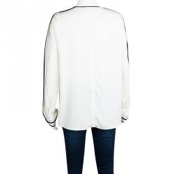 Chloe Cream Contrast Trim Long Sleeve Blouse M