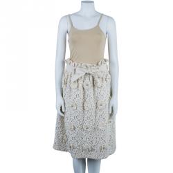 Pre Owned تنورة كلوي موردة أبيض فاتح M 