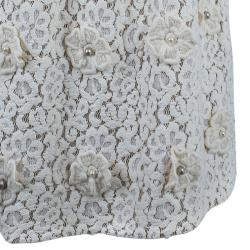 Pre Owned تنورة كلوي موردة أبيض فاتح M 