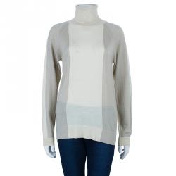Pre Owned Chloe Neutral Turtleneck Knit Top M