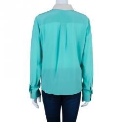 Pre Owned بلوزة كلوي ثنائية اللون حرير ياقة بيتر بان L