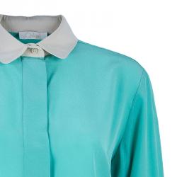 Pre Owned بلوزة كلوي ثنائية اللون حرير ياقة بيتر بان L