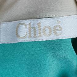 Pre Owned بلوزة كلوي ثنائية اللون حرير ياقة بيتر بان L