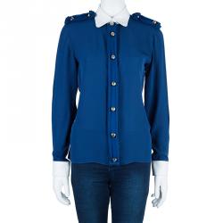 Pre Owned Chloe Navy Contrast Collar Silk Shirt M