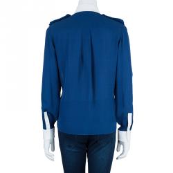 Pre Owned Chloe Navy Contrast Collar Silk Shirt M