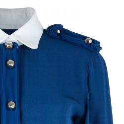 Pre Owned Chloe Navy Contrast Collar Silk Shirt M